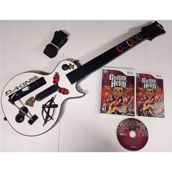 TESTED! Wii Guitar Hero Gibson Les Paul White Wireless Guitar w/ Strap & Game - Picture 1 of 10